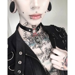 Collier plastron pics cuir argenté goth punk ♰666 Vampiria 666♰ 