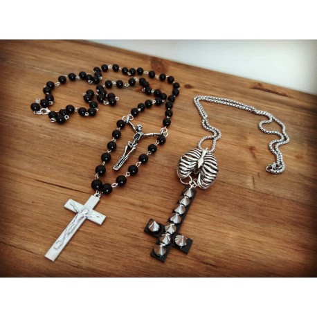 Chapelet rosaire acier mixte Crucifix Croix Skeleton