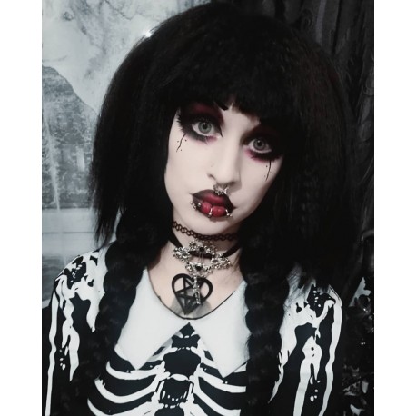 Collier satin brodé noir argenté Arabesque punk goth ♰ 666 Satanaii 666 ♰ 