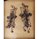 Boucles d'oreilles argentées chaines 666 Crucifix Kristiana 666