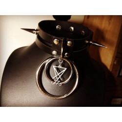 Collier cuir noir vegan Collar Spike Lucifer Satan