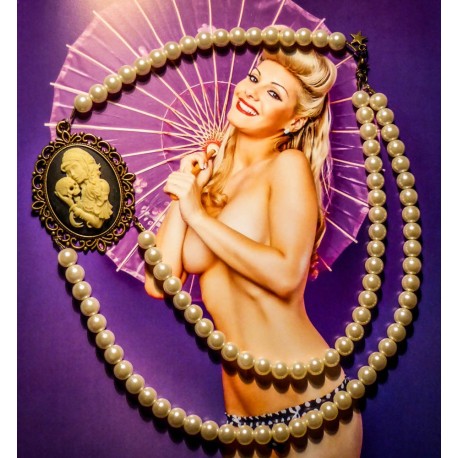 Collier perles crème double rang bronze camée gypsy bohème MC Ink ♠Dia de los Muertos♠ 