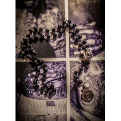 Rosaire chapelet argenté perles noires crâne punk Skull Chrome Angel Hearts Baby "Juicy Couture" 