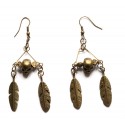 Boucles d'oreilles couleur bronze tête de mort et plumes "Gothic 2" 
