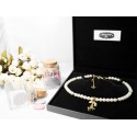 Collier perles crème couleur doré Licorne, noeud chinois, et étoile noire "Licorne d'Or" 