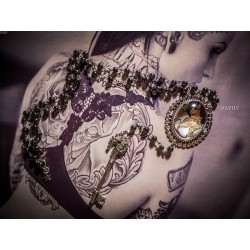 Chapelet rosaire perles noires hématite camée Mexican Sugar Skulls calavera gypsy bohème ♰Tattooed White Snow♰