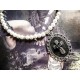 Collier perles crème argenté Boho Chic Pearl steampunk calavera Dean Winchester ♠ 666 Supernatural ♠