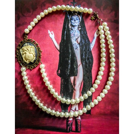 Collier perles crème bronze Mexican Sugar Skulls cavalera steampunk ♰No Regrets♰