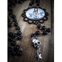 Rosaire chapelet argenté perles noires Tokidoki "Tattoo Bird" 