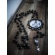 Rosaire chapelet argenté perles noires Tokidoki "Tattoo Bird" 