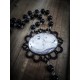 Rosaire chapelet argenté perles noires steampunk "Tattoo Kitty" 