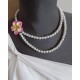 Collier perles crème couleur argent orchidée "Bora Bora" 