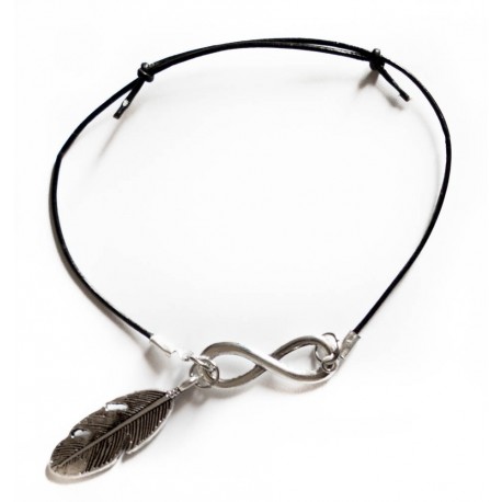 Bracelet couleur argentée cuir "Infini" 