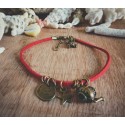 Bracelet cuir rouge bronze Alice aux pays des merveilles Bohème Koh Lipe 