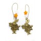Boucles d'oreilles bronze étoile blanche et orange "Le Lapin d'Alice" 