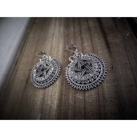 Boucles d'oreilles argentées goth "666 Pentagram 666" 
