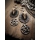 Boucles d'oreilles argentées pentgram camée "666 Moon Raven 666" 