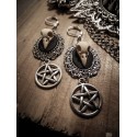 Boucles d'oreilles argentées pentagram camée "666 Moon Raven 666" 