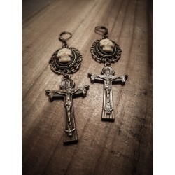 Boucles d'oreilles bronze crucifix camée "666 Calavera 666"