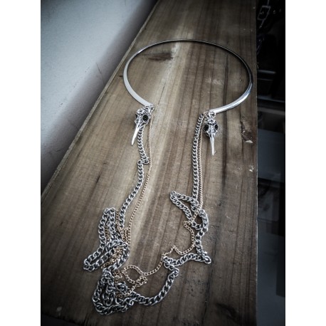 Collier chaines argenté goth ♰Skullbirds♰ 