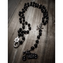 Rosaire chapelet perles noires mixte moto croix pirate 666 Ghost Rider 666