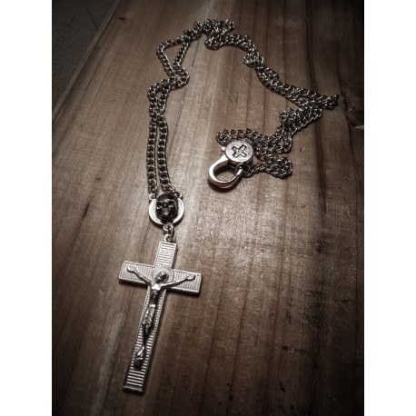 Collier argenté tête de mort rosaire croix mixte ♚Skull God♚