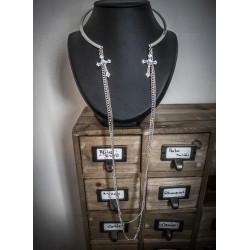 Collier chaines argenté goth ♰Crucifix♰ 