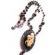 Chapelet rosaire perles noires camée femme Mexican Sugar Skulls calavera gypsy bohème "Sleepy Hollow" 