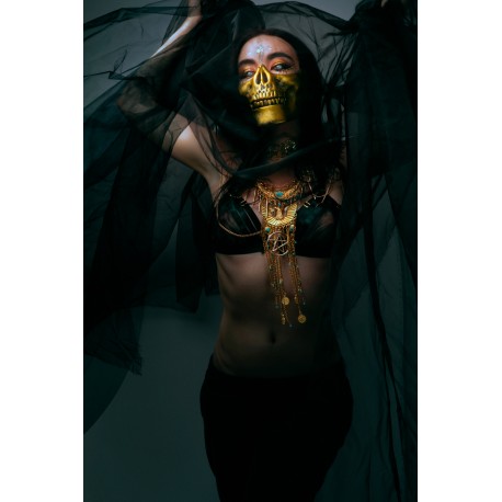 Collier doré armure belly dance goth egyptian ankh ♰ 666 Phoenix 666 ♰