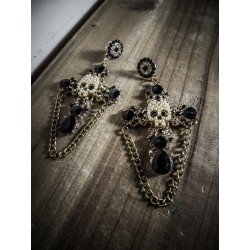 Boucles d'oreilles dorées Croix Pearly Skull by Daria 