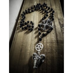 Chapelet rosaire perles noires homme mixte 666 Baphomet Goat 666