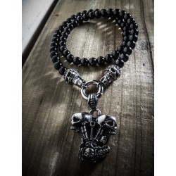 Collier perles noires homme mixte Skully Motorcycle