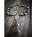 Bracelet rosaire argenté mixte acier Calavera Dia de los Muertos