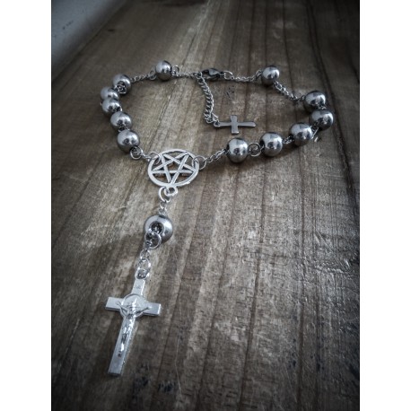Bracelet rosaire argenté mixte acier 666 Crucifix 666