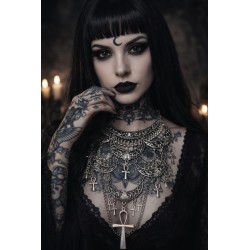 Collier plastron argenté lune Egypte