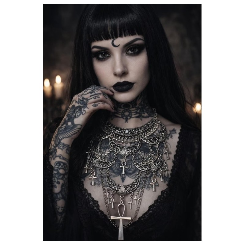 Collier plastron argenté lune Egypte