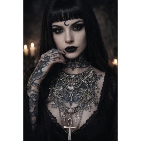 Collier plastron argenté lune Egypte