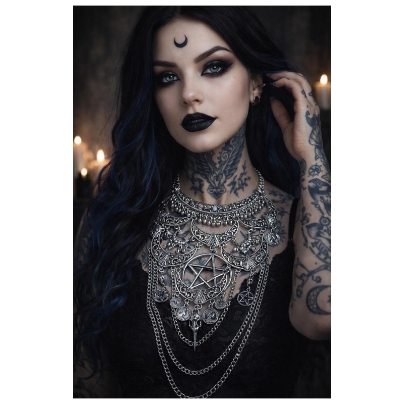 copie de Collier plastron argenté lune Skullbird 666